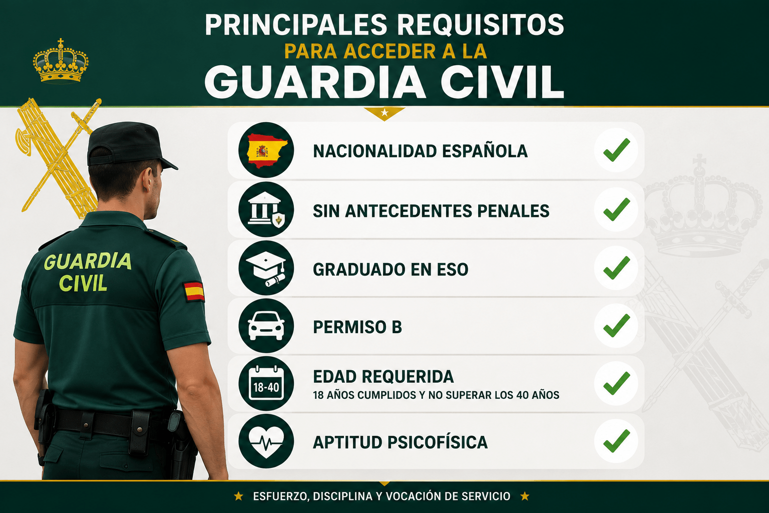 Principales requisitos para acceder a la Guardia Civil.