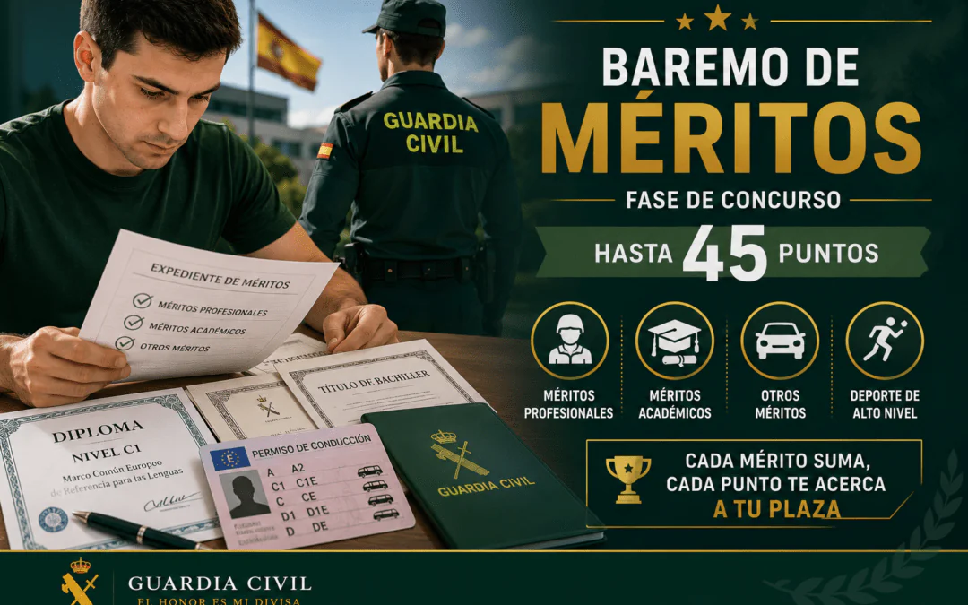 Aspirante revisando la documentación correspondiente al baremo de méritos de la Guardia Civil.