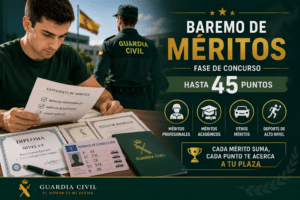 Aspirante revisando la documentación correspondiente al baremo de méritos de la Guardia Civil.