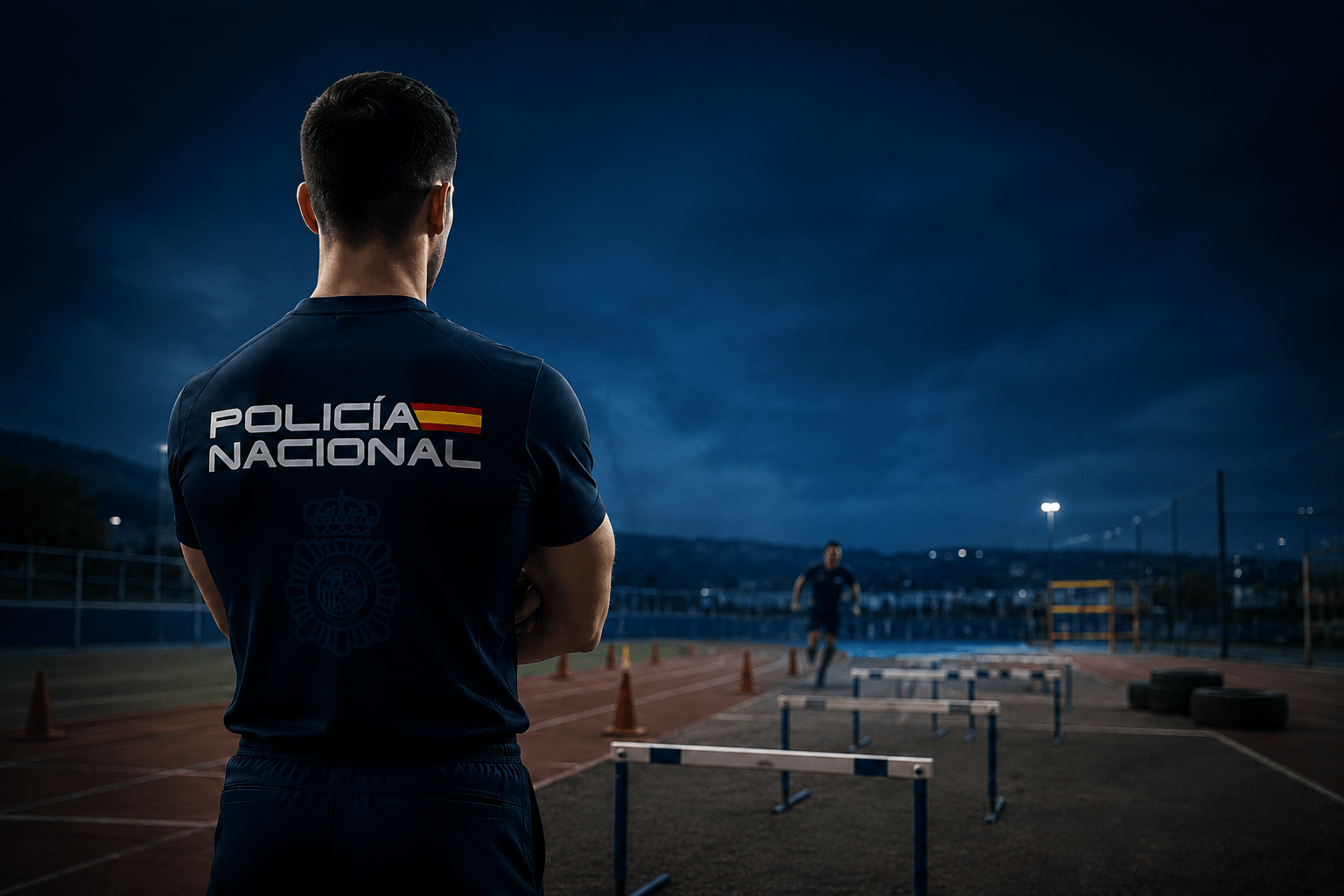 candidato opositor a policia nacional mirando la pista de pruebas fisicas