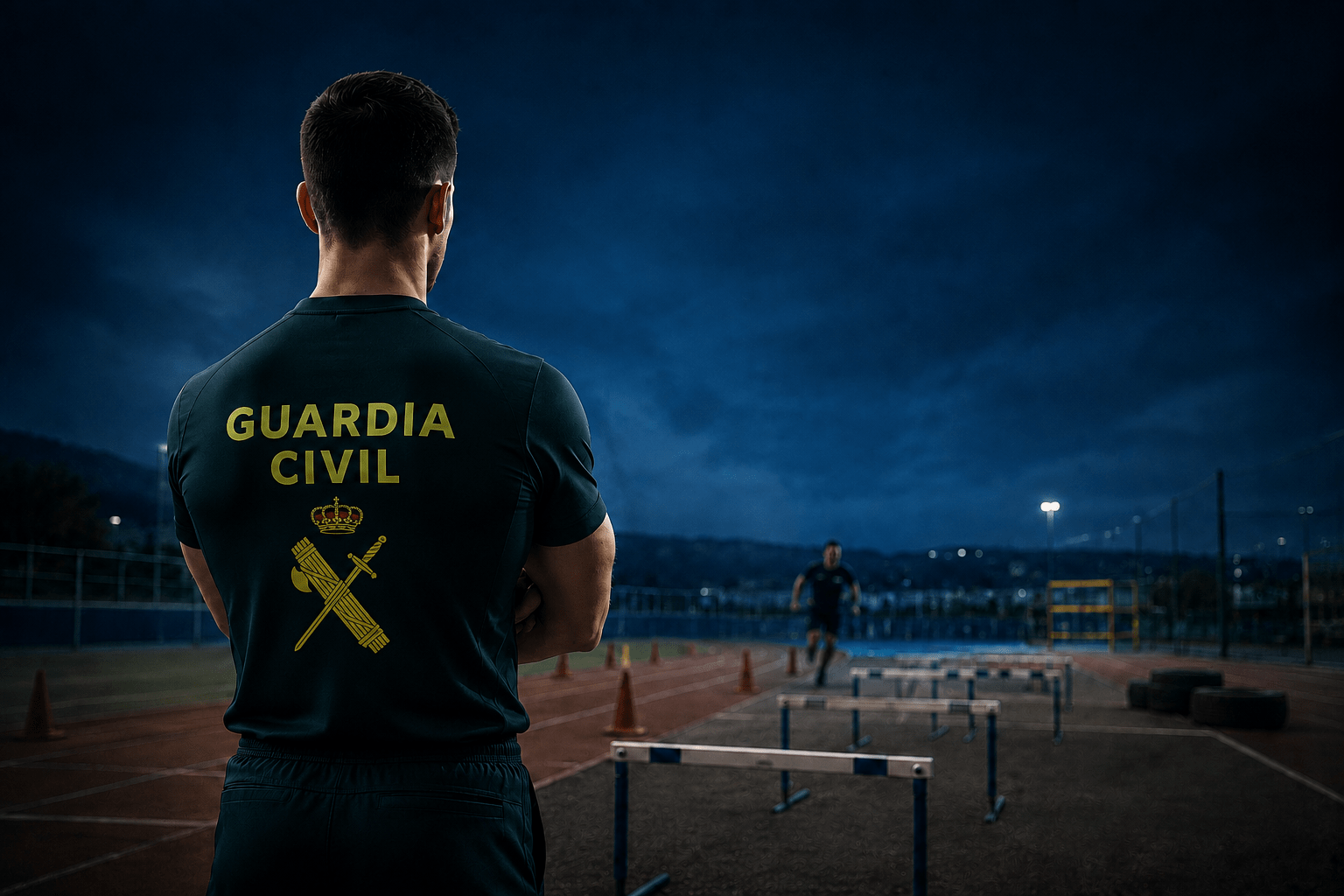 candidato opositor a guardia civil mirando la pista de pruebas fisicas